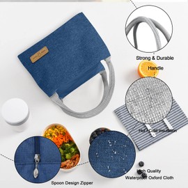 JINGSEN Lunch Bag Waterproof Reusable Lunch Bag, Leakproof Waterproof Lunch Bag for Adult Students, Durable Lunch Bag, Office Work School Shopping Travel Picnic Insulated Lunch Bag (L-Blue)