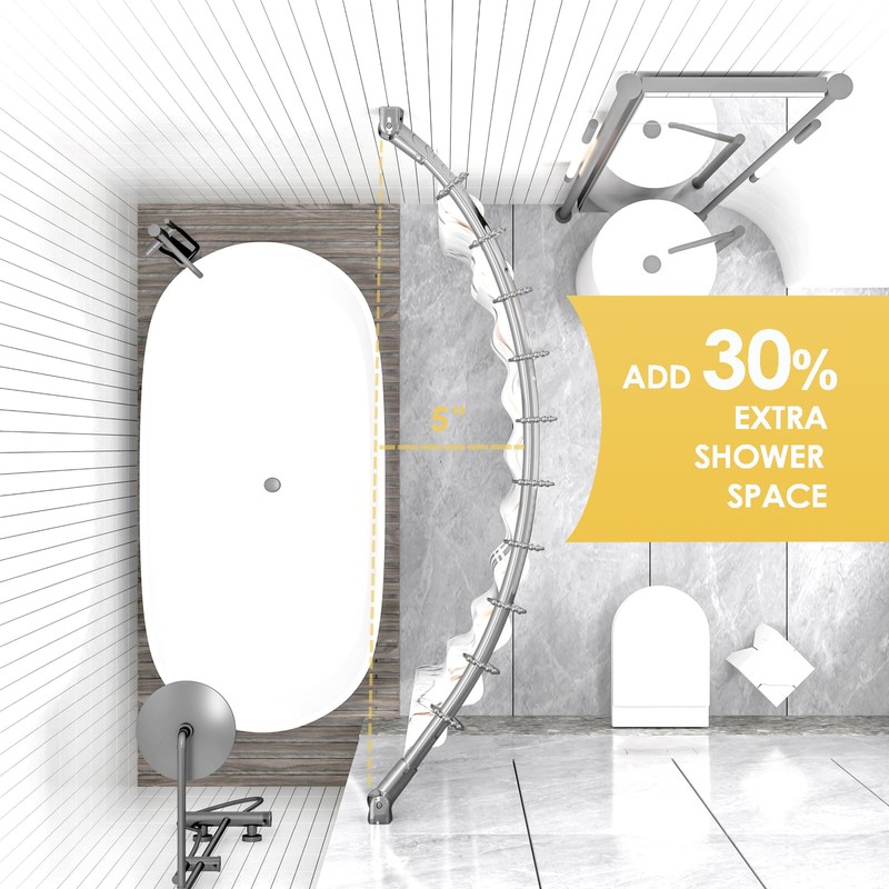 Adjustable 30-45 inches Curved Shower Curtain Rod, Premium Stainless Steel