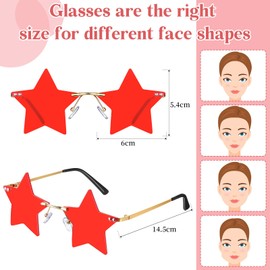 Star Sunglasses 2 Pairs Star-Shaped Personality Rimless Glasses Red Modern Women's Sunglasses Metal Frameless Pentagram Glasses with Gold Frame for Children Adults Girls Boys, Red and gold