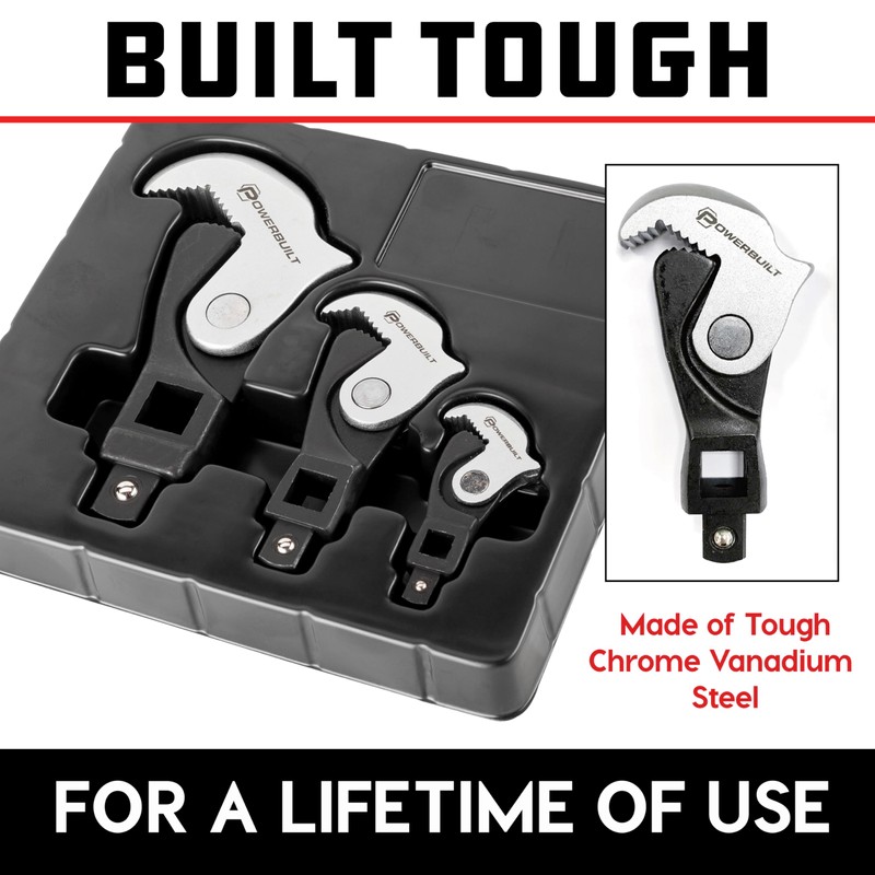 Powerbuilt 3 Piece Spring-Loaded Crowfoot Wrench Set, Adjustable, Auto Size,