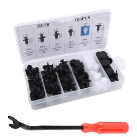 PenFot 100 PCS Car Door Panel Bumper Fastener Set, 6.3mm/8mm/9mm/10mm Six Specifications Push-in Nylon Fender Screw Rivet Clip with Screwdriver, Portable Parts Repair Tool Replacement (Black)