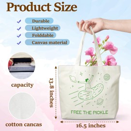 TCHOND Pickles Canvas Tote Bag, Dill Pickle Grocery Bag, Farmers Market Tote, Pickle Beach Bag Gifts For Women Pickle Lovers Friends Family, Funny Spring Summer Party Reusable Shopping Bag, 09