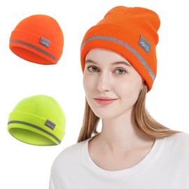 ProtectX High Visibility Safety Beanie for Men and Women, 360-Degree Reflective Comfortable Knit Beanie Headcover Hat, Warming Cap for Running, Sports, Skating, Work, Constructions, 2 Pack