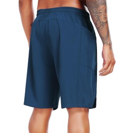 NEIOROT Men's Swim Trunks with Compression Liner 9 Inch Quick Dry Beach Board Shorts with Pockets,1 Pack,Copenblue,X-Large