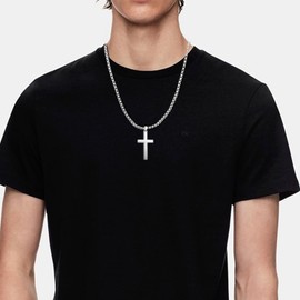 APMGONT Cross Necklace for Men Women Stainless Steel Cross Chain Silver Cross Pendant Necklace Cross Box Chain Necklace for Men Women Length 46-66 cm, Stainless Steel