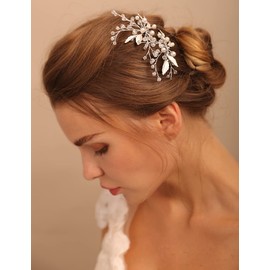 Deniferymakeup 2pcs Women Pearl Leaves Hair Pin Hair Clip Bridal Hair Accessory Headpiece for Bride Bridesmaid Girls