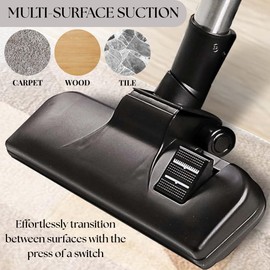 OVENTE Replacement Floor Brush Head Attachment for Bagless Canister Vacuum Cleaner ST2000 and ST2620 Models, Easy to Use Multi-Surface Suction for Hard Floor, Carpet and Rug Areas, Black ACPST2072