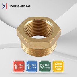 1/2 Inch to 3/8 Inch Reducer, Brass, Male Thread X Female Thread, Threaded Fitting, Suitable for Heating, Drinking Water System