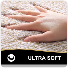 Kitinjoy Bath mat, Extra Soft and Absorbent Microfiber Bathroom Mat, Non-Slip, Machine Washable, Quick Dry Shaggy Bath Rug, Suitable for Bathroom Floor, Tub, Shower (Beige and White, 30 x 20 Inches)