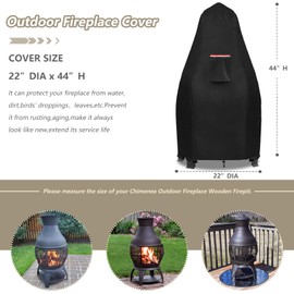 Patio Chiminea Cover,Heavy Duty 600D Waterproof Wood Burning Fire Pits Cover, Chimenea Outdoor Fireplace Wooden Fire Pit Covers,22" Dia x 43.3" H.