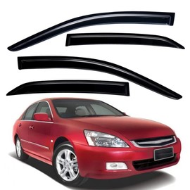 Lightronic Extra Durable Outside-Mount Auto Vent Window Visor, Fits 2003-2007 Honda Accord (Sedan), UV Protection Rain Guard, Original Wind Deflector, No-Drill Easy Install, Dark Smoke, 4-Pcs