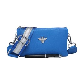 Kitise Ladies Front Bee Vegan Leather Small Shoulder Handbag Crossbody Messenger Bag for Women With Large Wide Strap-R BLUE