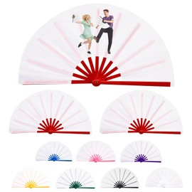3 PCS Sublimation Fan Blanks White Polyester Hand Fan Heat Transfer Printing for Dancing, Wedding Preference (Red)