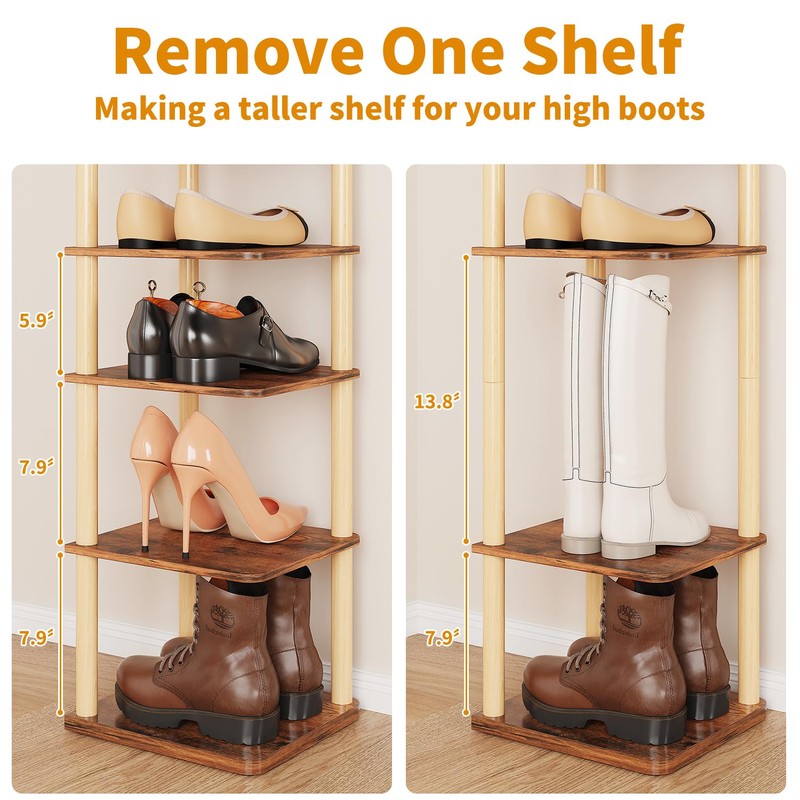 LUCKNOCK Vertical Shoe Rack, 8-Tier Tall Narrow Shoe Organizer for