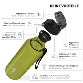 720°DGREE "uberBottle" softTouch Drinking Bottle + Strainer - 1.5 L - BPA-Free - Water Bottle for Sports, Fitness, Gym, Outdoors, Hiking - Large Sports Bottle made of Tritan - Light, Sustainable