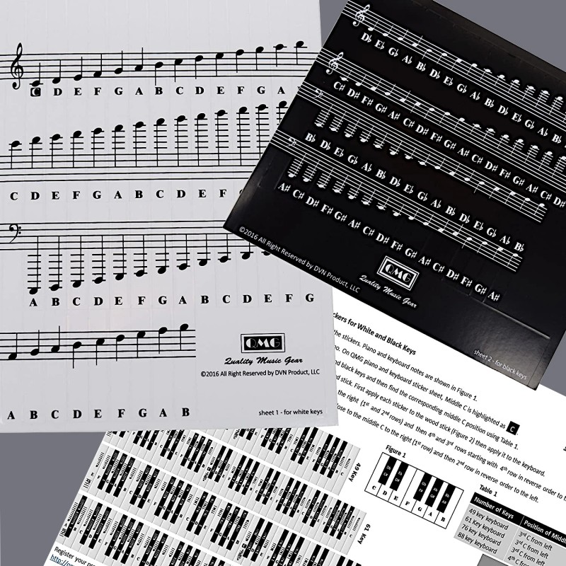 QMG Piano and Keyboard Full Set Stickers for White and