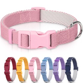 Dynmeow Soft and Breathable Cotton Dog Collar, Durable Adjustable Girl Pet Collar with Quick-Release Buckle for Medium and Large Dogs[Pink,M]