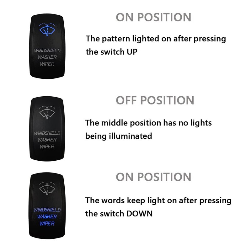BACAUTOPARTS Blue Led Windshield Washer Wiper Momentary Rocker Switch 7Pin