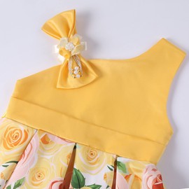 CMMCHAAH Little Girls Flower Dresses Toddler Pageant Party Easter Floral Printed Dress Frocks (1863 Yellow,120)