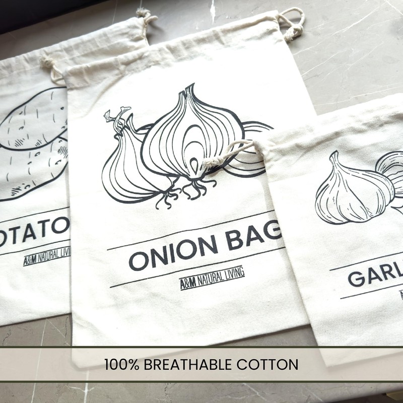 A&M Natural Living Potato Bag, Onion Bag and Garlic Bag