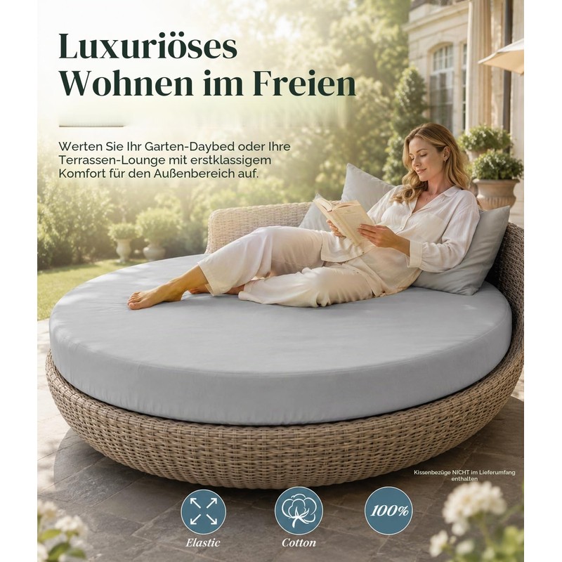 FANSU Round Fitted Sheets 220 x 220, 100% Cotton Flat
