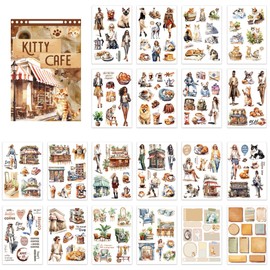 Scrapbook Stickers, 20PCS Journaling Sticker Book Pre-Cut Garden Kitty Cafe Countryside Stickers for Scrapbooking DIY Crafts Journal Ephemera