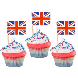 Gyufise 100Pcs Mini UK Flags Cupcake Toppers Double Sided British United Kingdom Toothpick Small Union Jack Flags Cupcake Pick Sticks for UK Party Supplies