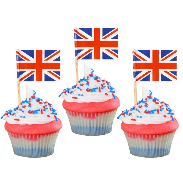Gyufise 100Pcs Mini UK Flags Cupcake Toppers Double Sided British