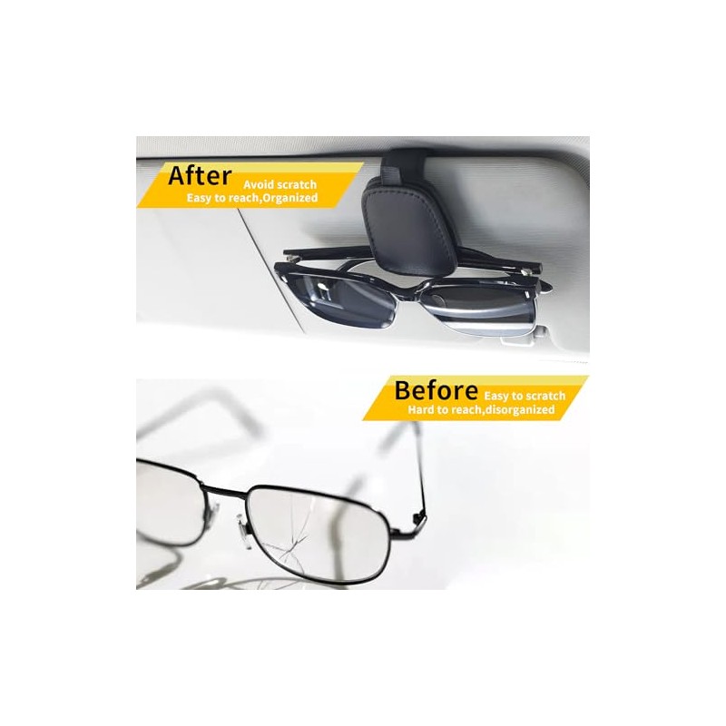 Yuoyar Magnetic Leather Sunglasses Holder for Car - 2 Packs