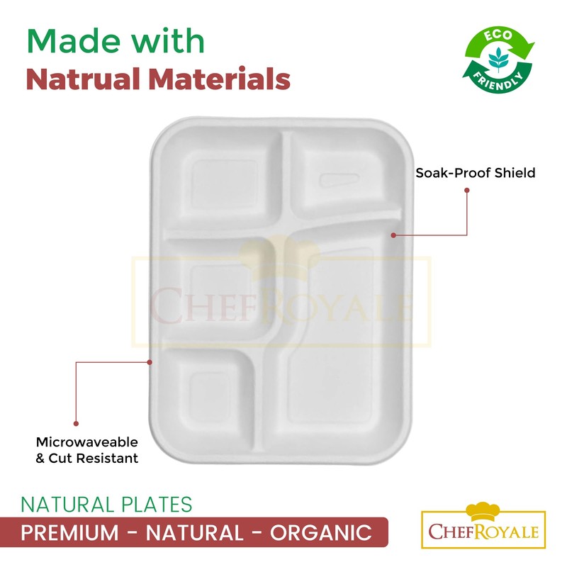 CHEF ROYALE 200 x Disposable Bagasse Sugarcane Plates, 5CP Large