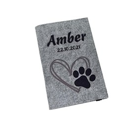 Heimtierausweis H√ºlle filz EU personalisiert Impfpass Hund Katze mit Namen Herz Schwarz Hell