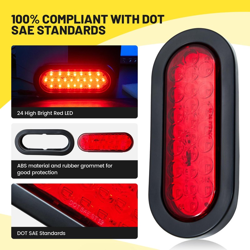 Oyviny 6 Inch Oval Red LED Trailer Tail Lights W/Light