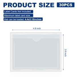 Chinco 30 Pcs Self Adhesive Pockets, Bin Labels for Storage Bins, Clear Pocket Label Sleeves, Plastic Index Card Holder with Top Open for Organizing Bins Box Drawer(3.6 x 4.8 Inches)