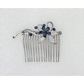 Faship Gorgeous Dark Blue CZ Crystal Floral Hair Comb