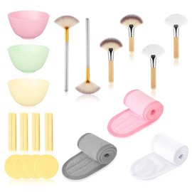 24 Pcs Esthetician Supplies for Facials 2 Facial Fan Mask Brushes 4 Fluffy Fan Brushes Short 3 Silicone Facial Mixing Bowls 3 Spa Facial Headband Velcro 12 Facial Sponge Compressed Round for Cleaning