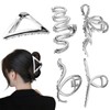 GWAWG 5PCS Metal Hair Claw Clips, Silver Strong Hold Non