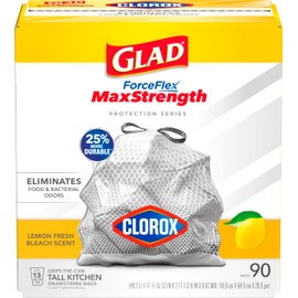 Glad Tall Kitchen Trash Bags 13 Gallon, MaxStrength Lemon Fresh Bleach Garbage Bags, Drawstring, 90 Count