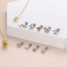 Drperfect Cartilage Earring Stud 16G Stainless Steel Internally Threaded CZ Flower Heart Bee Butterfly Snake Helix Tragus Conch Labret Monroe Medusa Lip Piercing Jewelry8