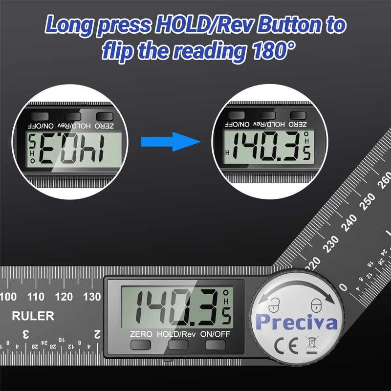 Preciva Digital Angle Finder Tool, 400mm Length Ruler Protractor, Internal