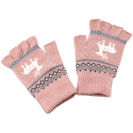 Zolunu Unisex Winter Half Finger Gloves Warm Winter Fingerless Touchscreen Gloves Stretchy Knit Typing Gloves - Pink