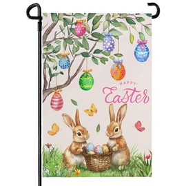 Easter Garden Flag 12x18 IN Double Sided Bunny Garden Flags for Outside Eggs Rabbits Small Flag for Holiday Spring Farmhouse Decor