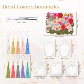 TaoBary 161 Pcs DIY Transparent Dried Flower Bookmark Set Include Clear Bookmarks Dried Flowers Colorful Tassels and Tweezer Handmade Dried Floral Bookmark for Reader Book Bottle(Delicate)