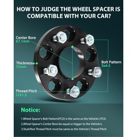 SCITOO 2Pcs 5x4.5 Wheel Spacers 15mm Bore 67.1mm Studs 12X1.5 5Lug Wheel Spacers Fit for Mazda 3 2004-2021, 3 Sport 2012-2014, 5 2006-2015, 6 2003-2020, 626 1994-2002, CX-5 2013-2022