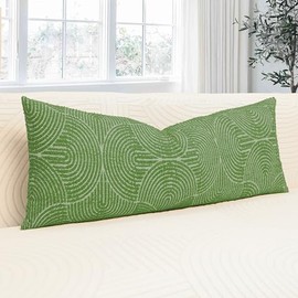 Twizel Lumbar Throw Pillow Cover 14x36 Boho Long Cushion, Cozy Soft Accent Pillowcase for Couch Sofa Bed Living Room Dark Green Pack of 1