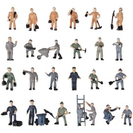 POFET 25pcs 1:87 Figurines Painted Figures Miniatures of Railway Workers with Bucket and Ladder