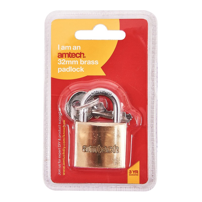 Amtech T1000C 32mm Solid Brass Padlock, Small Padlock with Keys