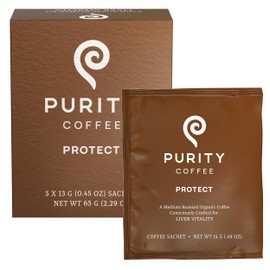 Purity Coffee PROTECT Highest Antioxidant Light-Medium Roast - USDA Certified Organic Specialty Grade Arabica Single-Serve Packets - Third Party Tested for Mold, Mycotoxins, Pesticides - 5 ct Box