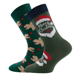 EWERS Christmas Socks Pack of 2 with Gingerbread Man & Santa Motif, 2 Pairs of Christmas Socks for Children, Women, Men, Cotton, Made in Germany, Sizes 23-48, Green