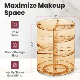 360 Rotating Makeup Organizer - Adjustable Shelf Height and Fully Rotatable - The Perfect Round Spinning Cosmetic Organizer for Bedroom Dresser or Vanity Countertop Storage (Brown)