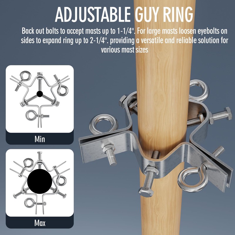 Guy Wire Ring, Adjustable 3 Way Down Antenna Guy Wire